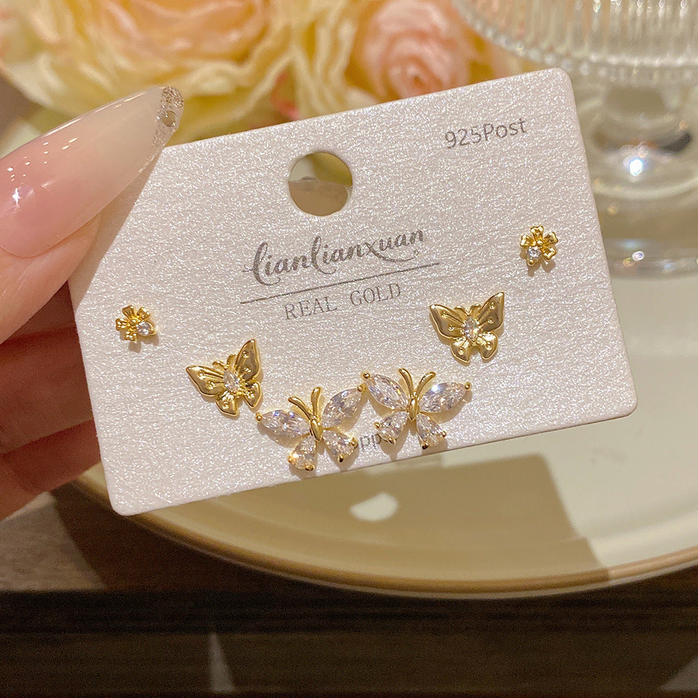 Women's Needle One Card Three Pairs Earings Small Delicate Summer High-grade Stud Earrings