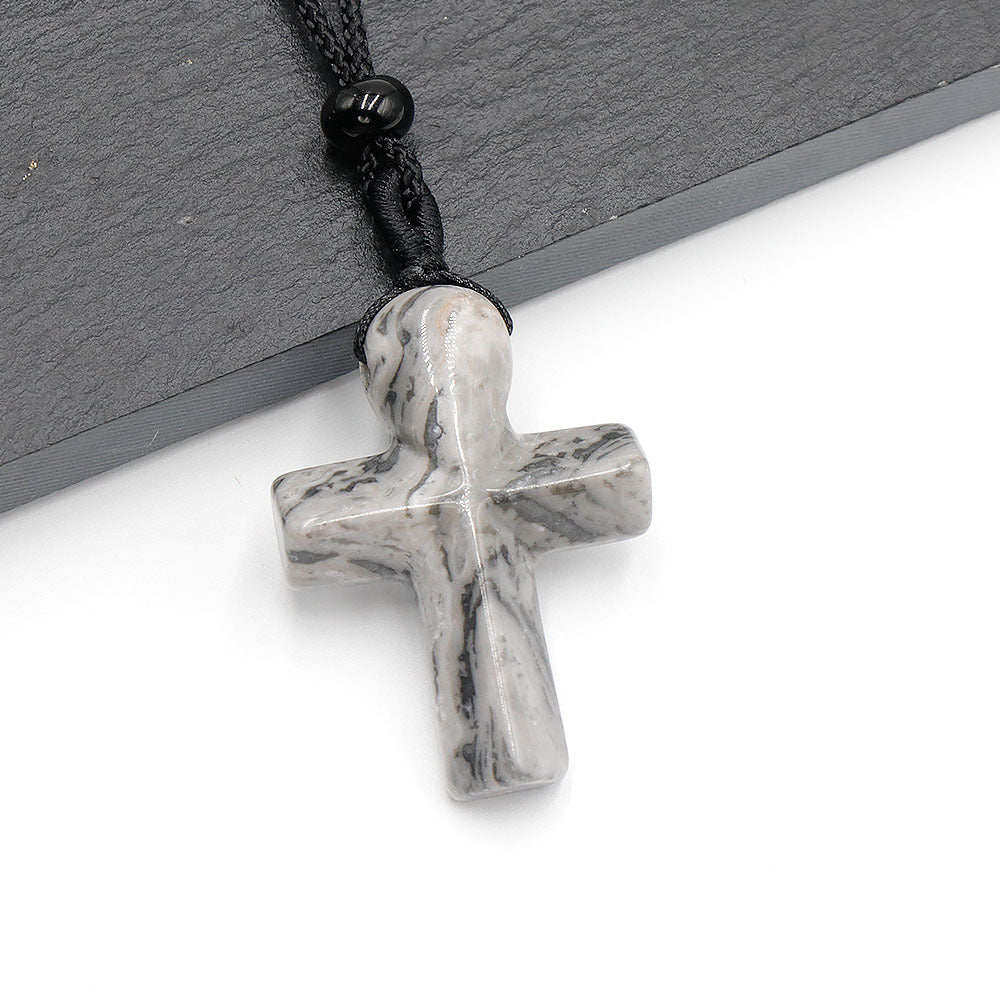 Natural Crystal Thanksgiving Gift Agate Woven Stone Cross Pendants