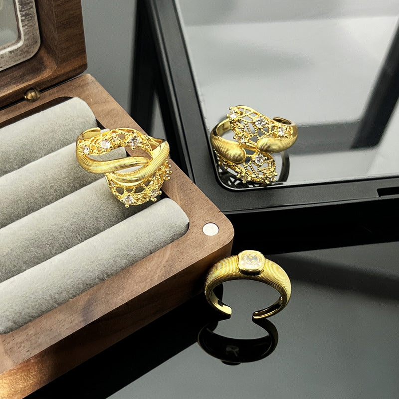 Women's Retro Three-dimensional Lace Hollow Opening Exquisite Brushed Rings