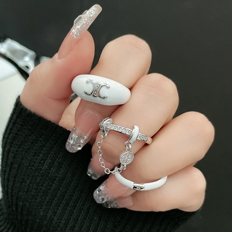 Women's Unique High-grade White Drip Glazed Chain Rings