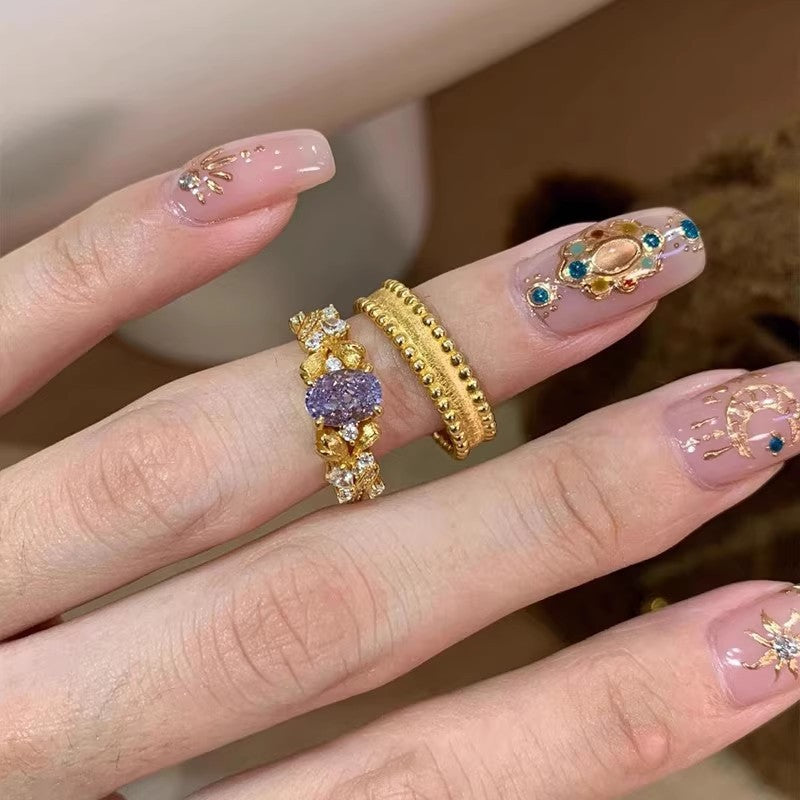Purple Zircon Female Old Money Style Open Light Luxury Minority Ring