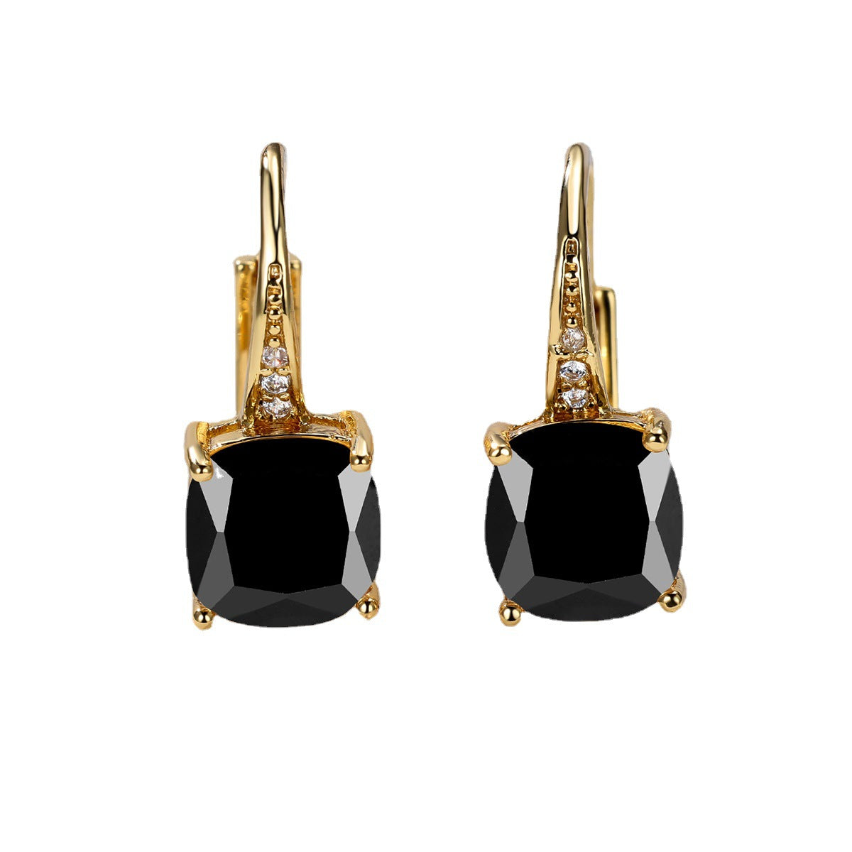 Women's Square Zircon Inlaid Ear Hook Korean Fashion Style Stud Earrings
