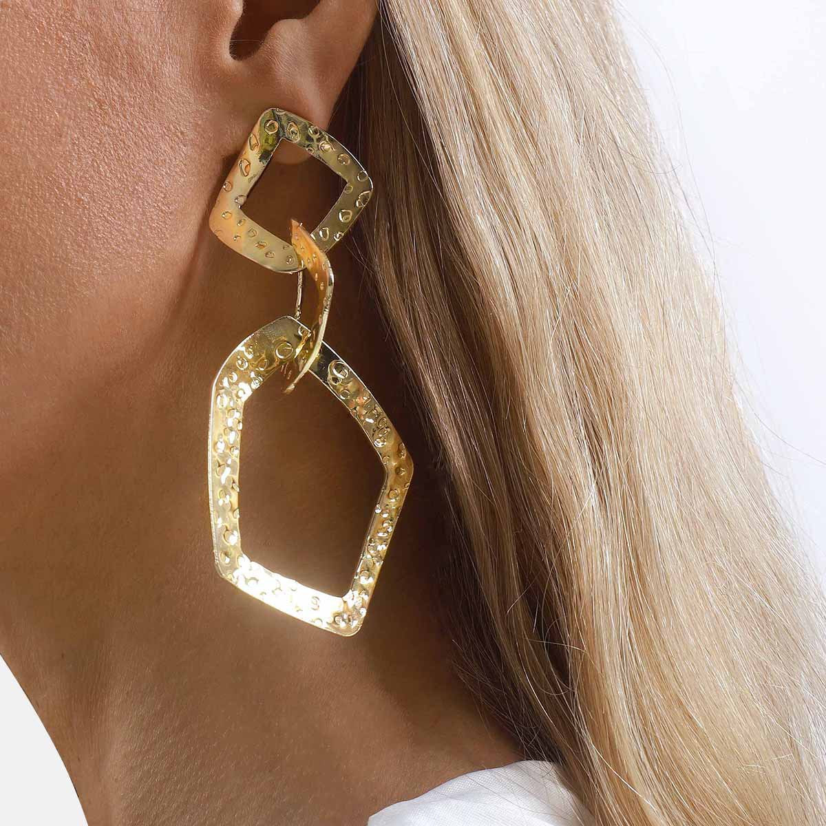 Fashion Exaggerated Geometry Irregular Metal Personality Heart Water Drops Earrings