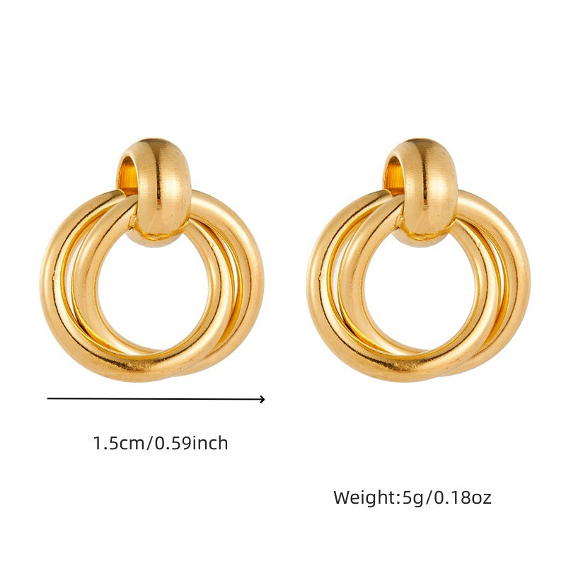 Fashion Personality Geometry Circle Gold-plated Glossy Stainless Stud Earrings