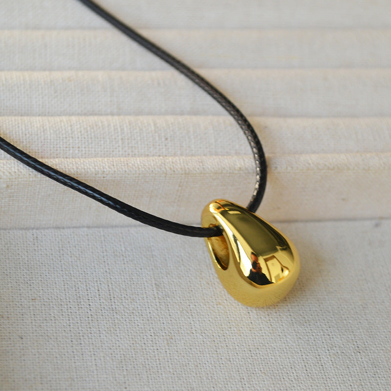 Cold Water Drop Design Personality Black Leather Cord Sweater Pendants