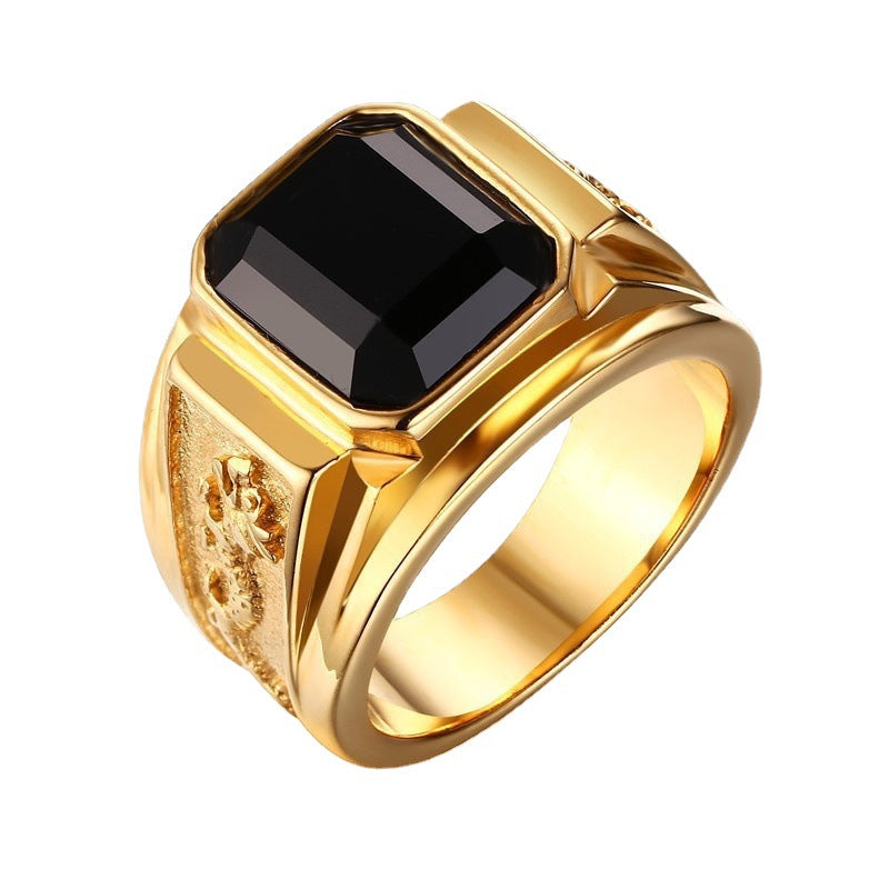 Men's Hand Jewelry Vintage Black Zircon Gold Rings