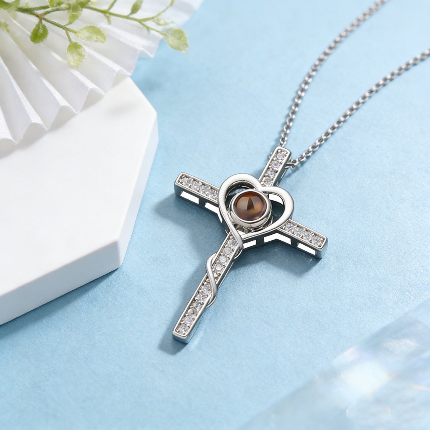 Korean Style Diamond Cross Projection Simple Design Confession Clavicle Necklace