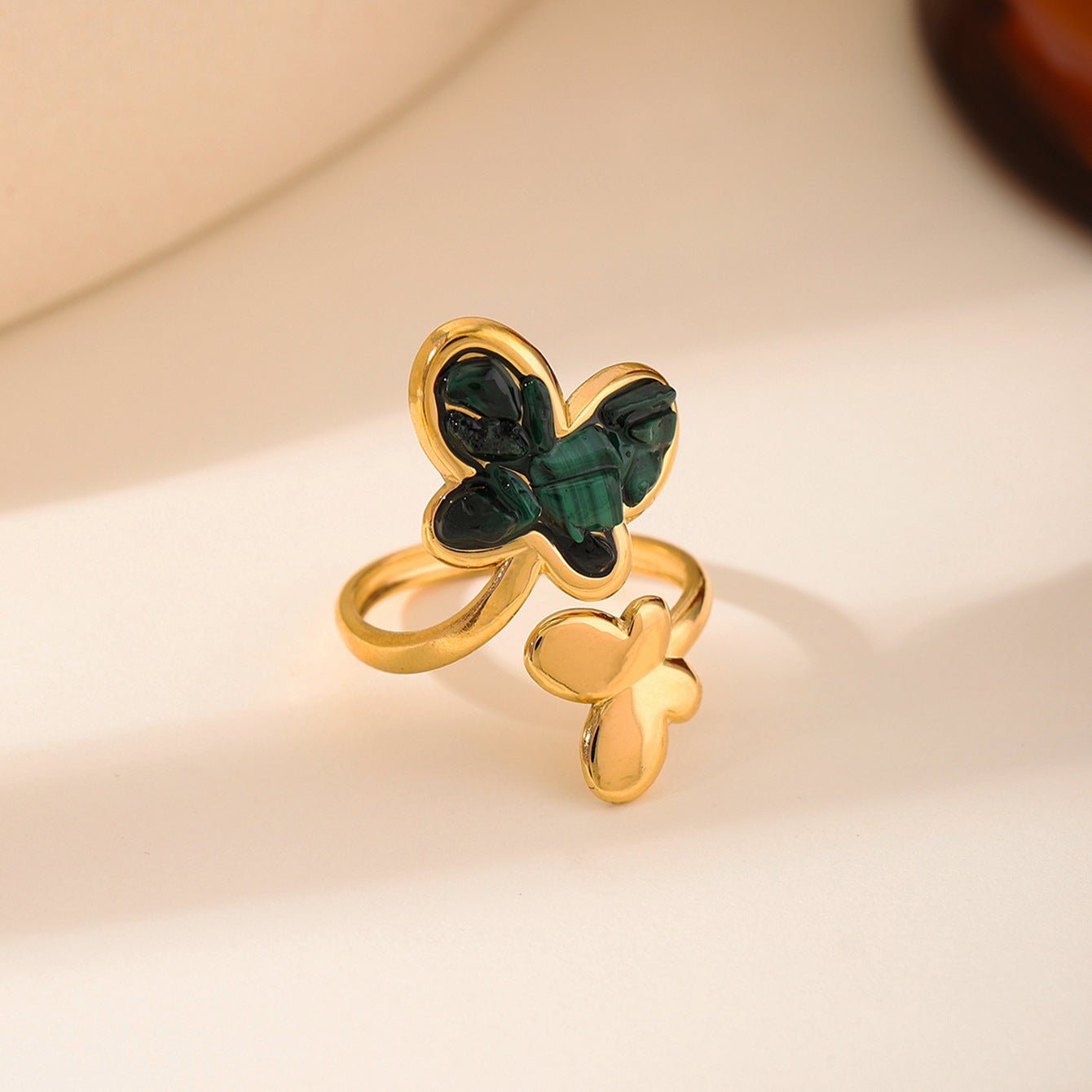 Stone Geometric Stainless Steel Gold Plated Simple Ring