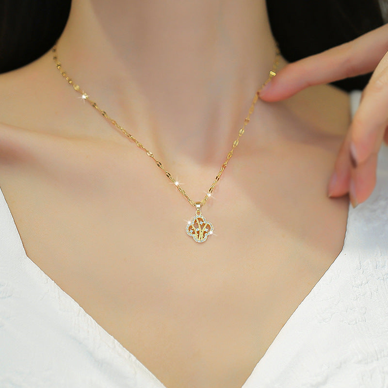 Full Diamond Real Gold Female Lucky Necklaces