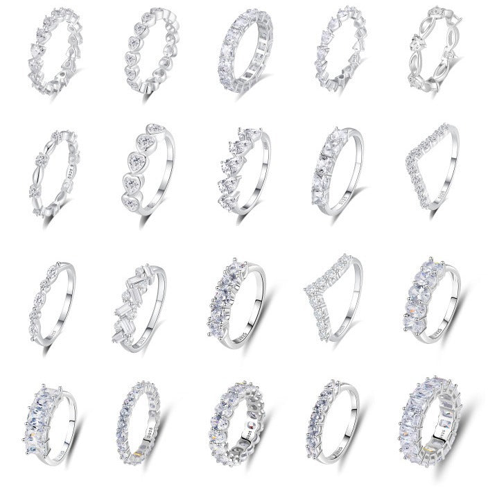 Women's & Men's Sier Zircon Twin Stackable Series Full Rings