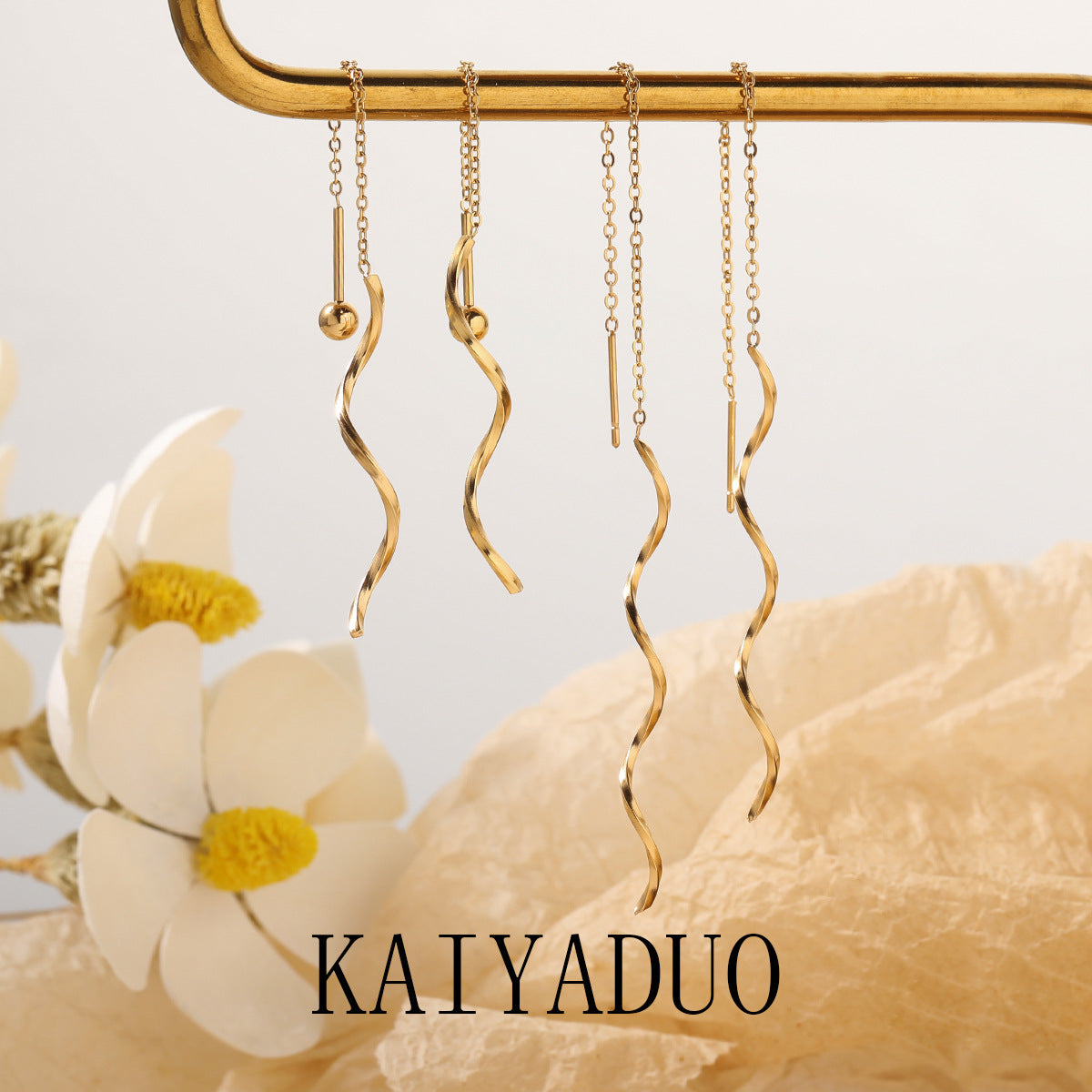 Simple Long Wave Twisted Fashion Unique Gold-plated Titanium Earrings