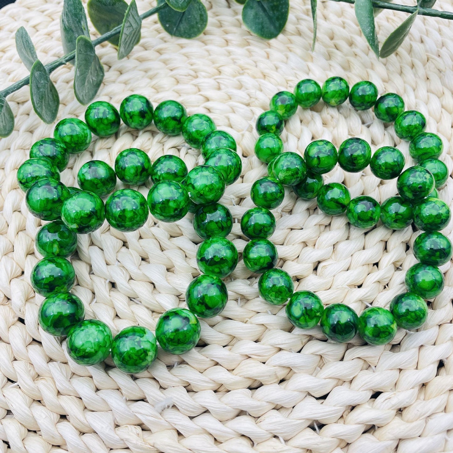Women's & Men's Fresh Imitation Jade Dry Green Glass Paint Optimization Effect Fashion Bracelets