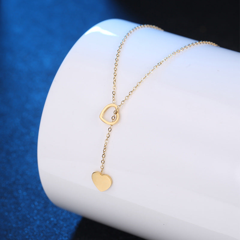 Peach Heart Hollow Tassel Titanium Steel Clavicle Chain Female Simple Pendants