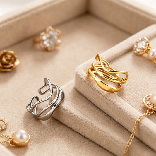 Irregular Line Open Wave Stainless Steel Ring