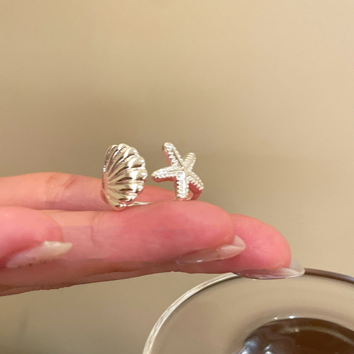 Starfish Shell Female Style Design Mori Blue Open Index Finger Ring