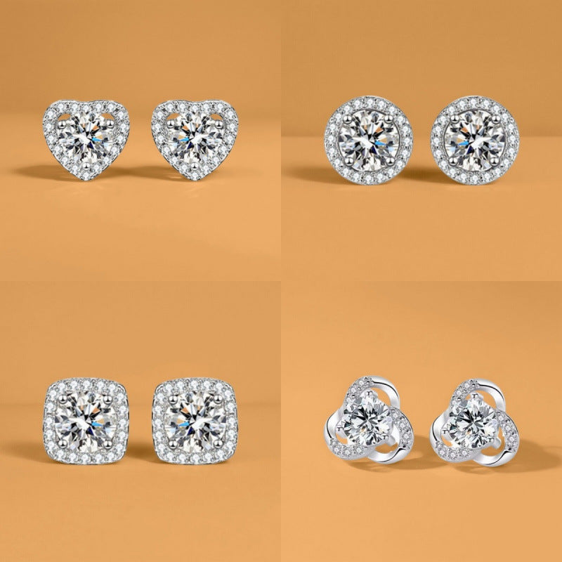 Zircon Sier Needle Love Moissanite Simulation Geometric Earrings