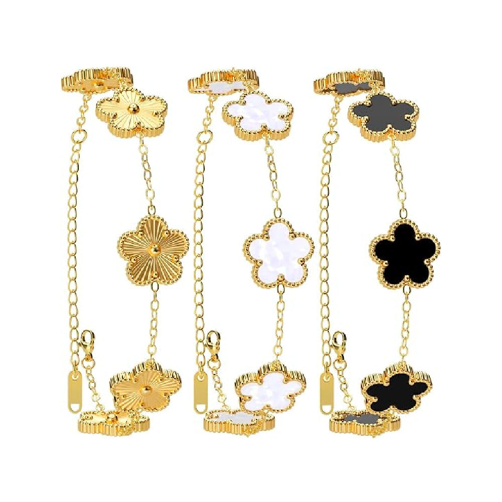 Parthenocissus Grass Fashion Five-leaf Flower Three-piece Ear Stainless Bracelet