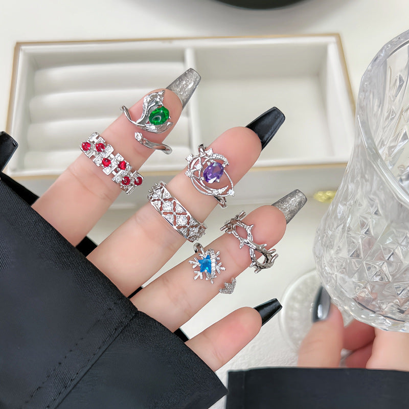 Colorful Sweet Mouth Female Fashion Flower Rings