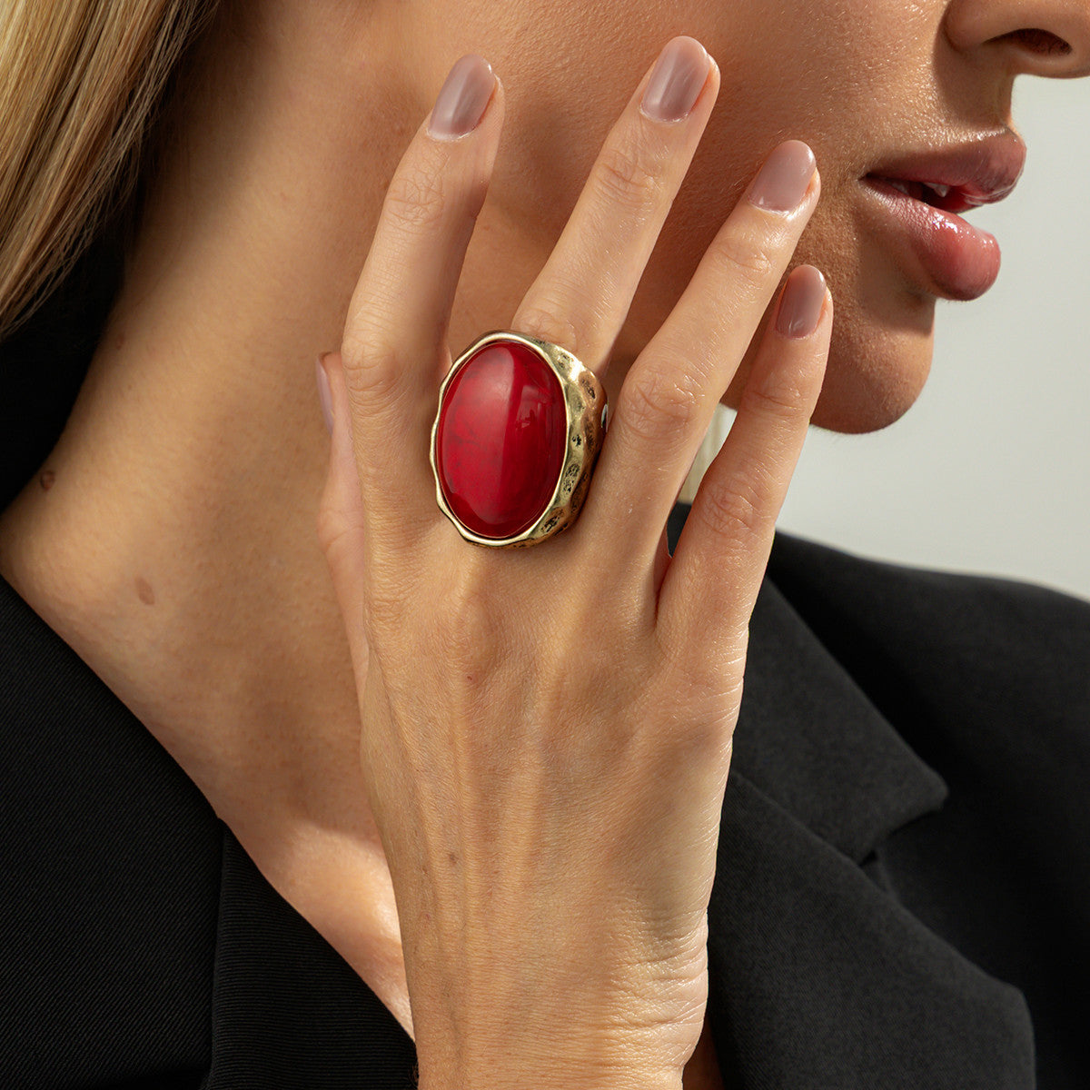 Popular Resin Amber Translucent Niche Retro Rings