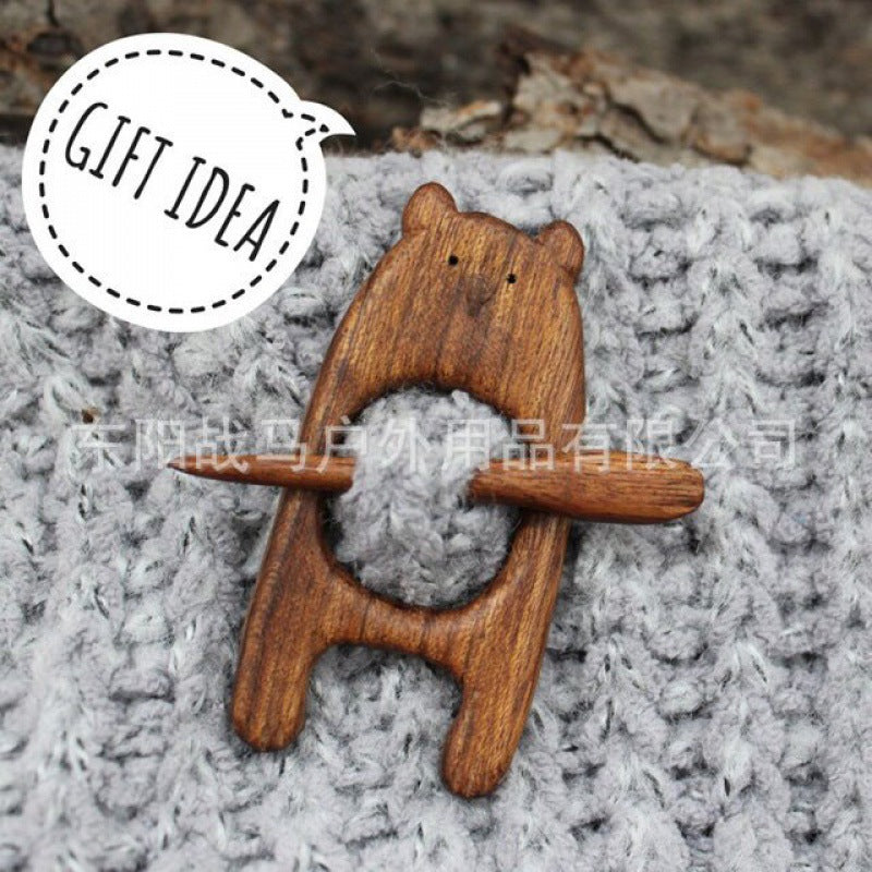 Wooden Brooch Winter Scarf Pin Animal Brooches