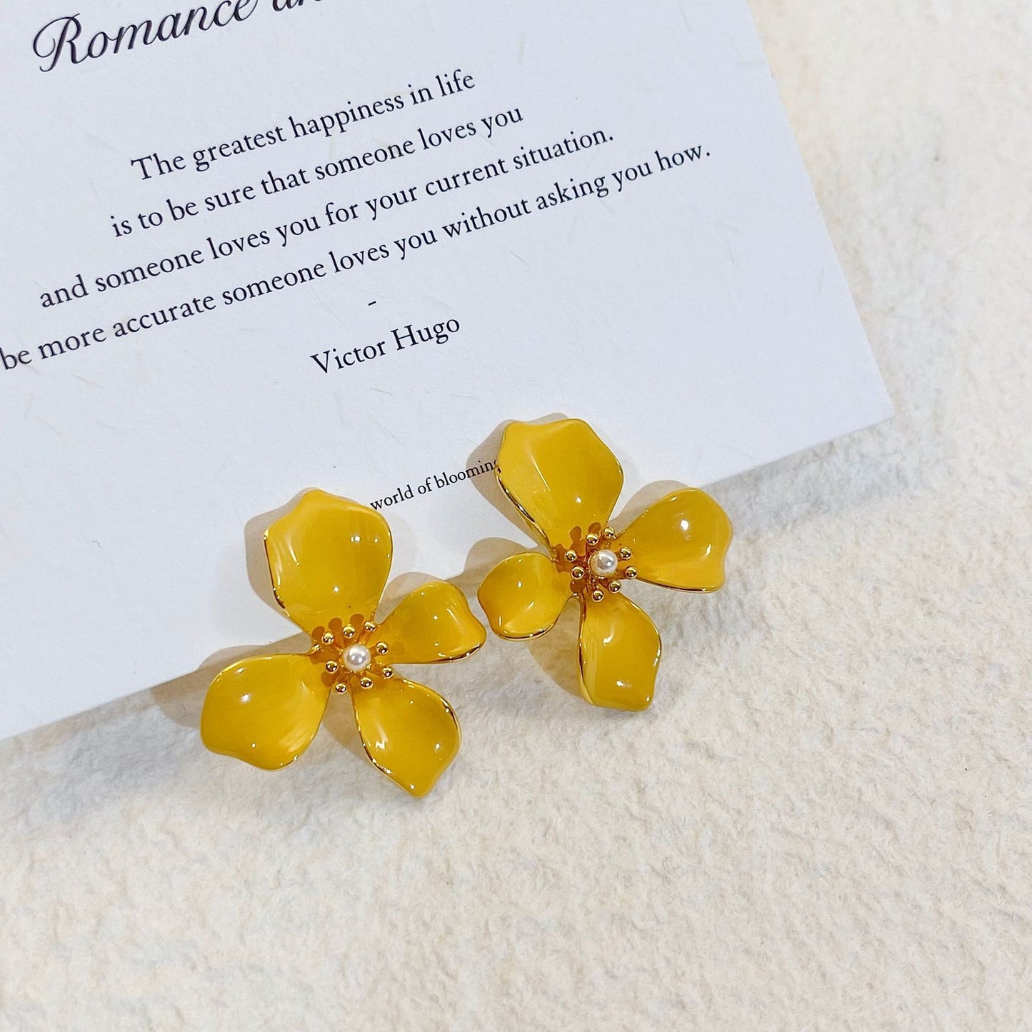 Plated Real Gold Ginger Flower Enamel Drip Glazed Female Sweet Earrings