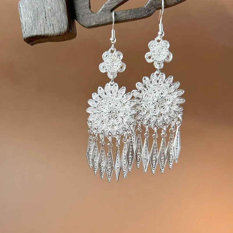 Sier Ethnic Style Peacock Retro Ear Hook Vintage Scenic Spot Earrings