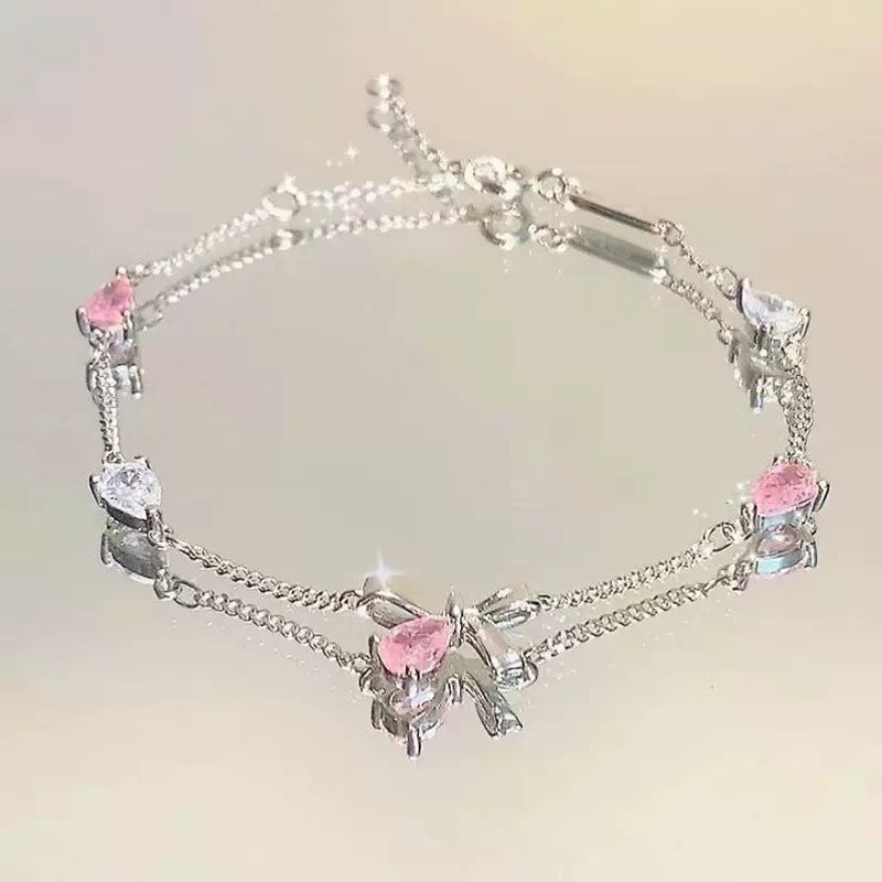 Pink Zircon Cherry Blossom Star Moon Bow Female Special Interest Bracelet