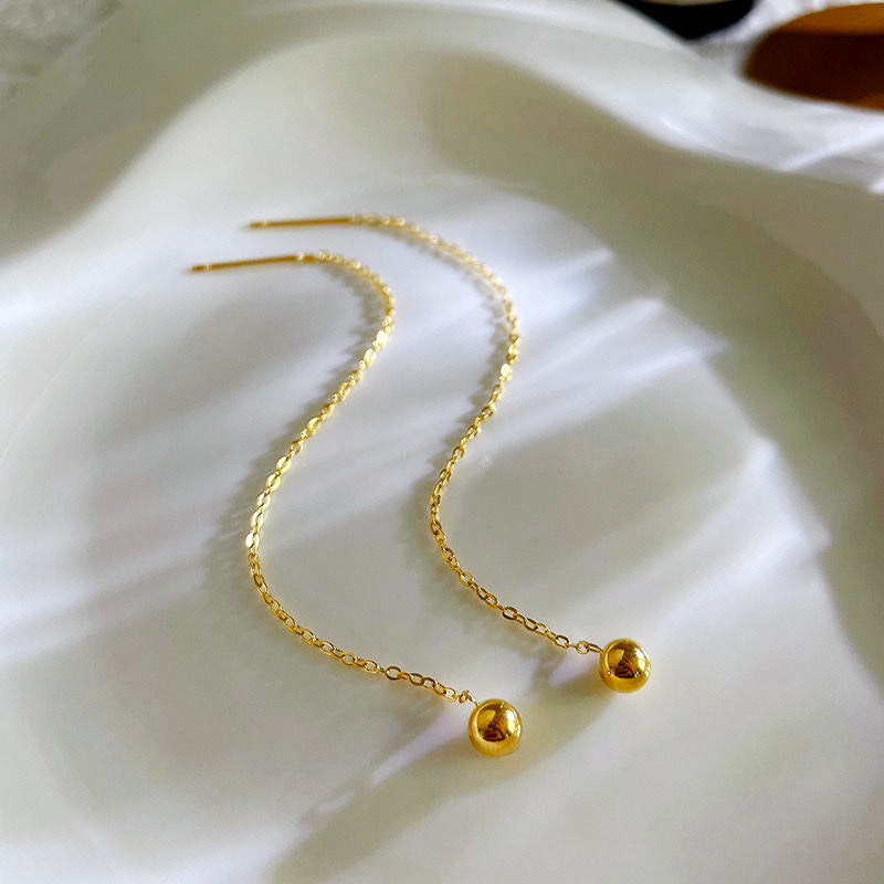 Steel Gold Beads Beanie Female Simple Temperament Eardrops Rings