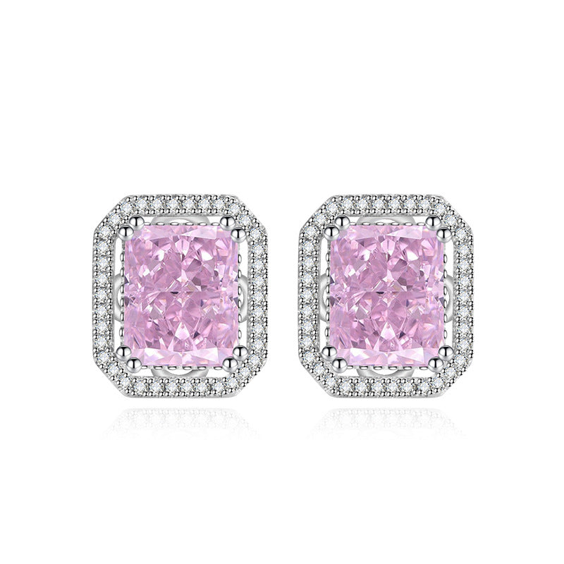 Yellow High Carbon Diamond With Pink Earrings