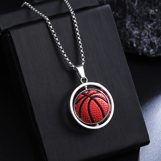 Men's Rotating Basketball Football Street Sports Gift Sweater Necklace
