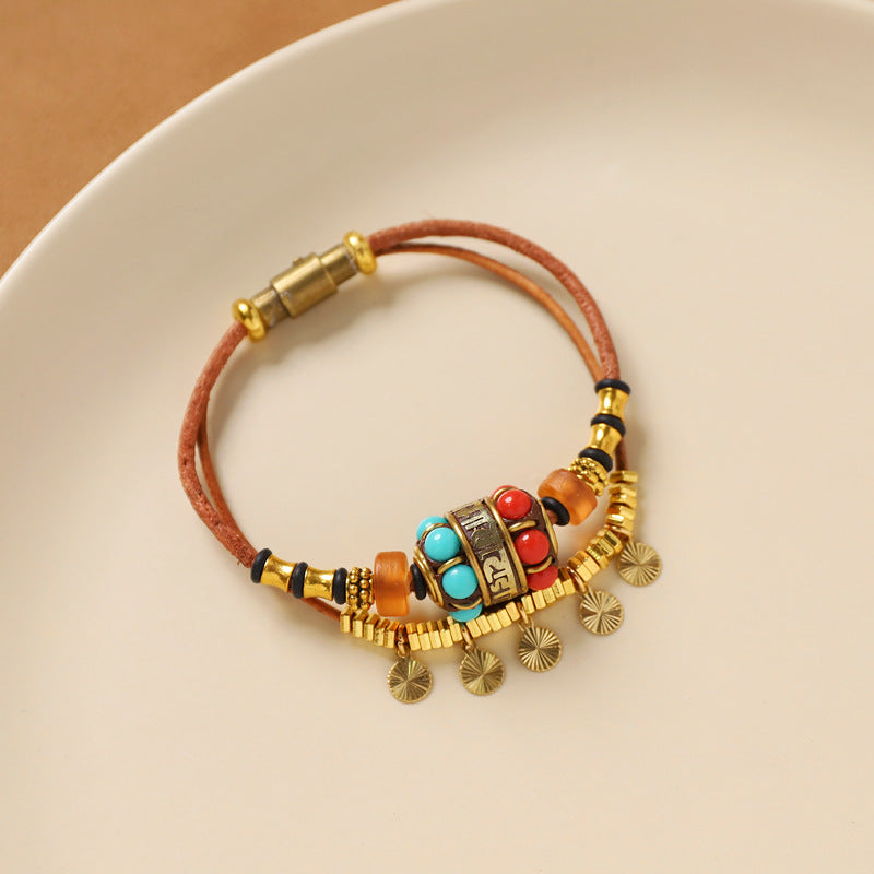 Nepal Vintage Cowhide Beaded Tibetan Ethnic Bracelet