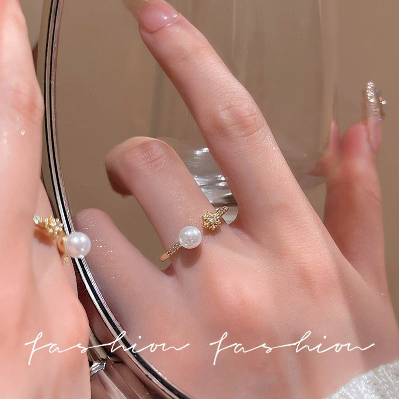 Pearl Zircon Butterfly Female Niche High-grade Light Luxury Couple Temperament Ring