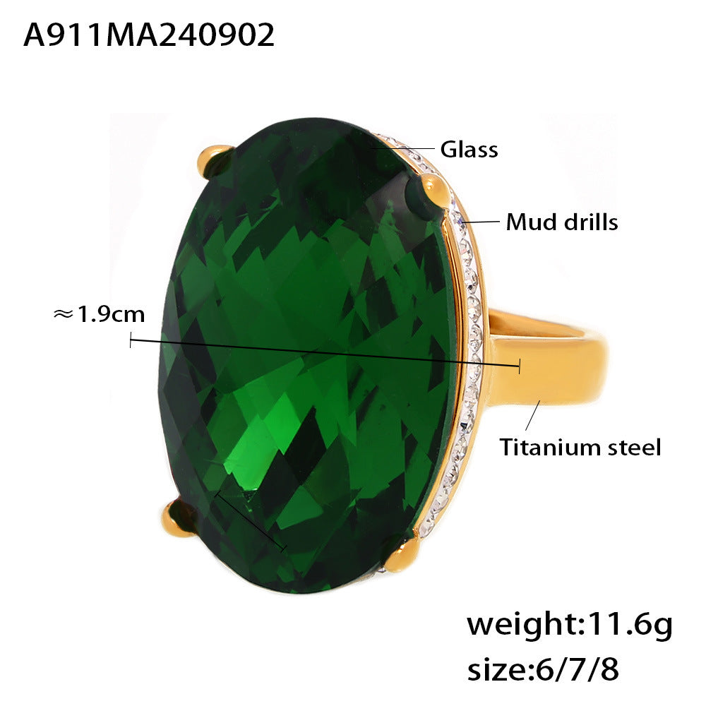 Glass Titanium Steel Gold Plated Retro Affordable Luxury Sense Rings