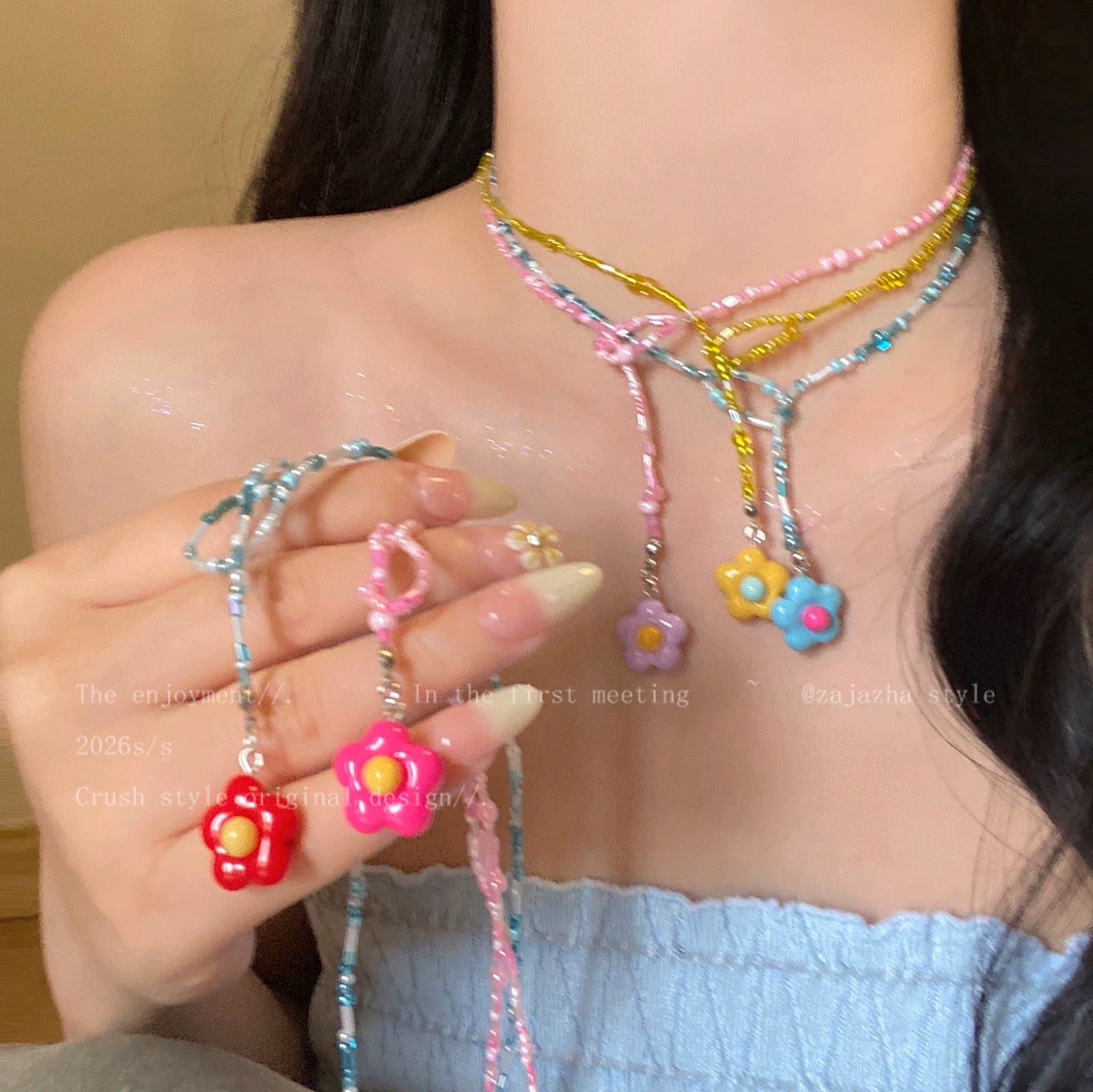 Women's Dopamine Flower Beaded For Sweet Cute Clavicle Chain Super Nice Necklaces
