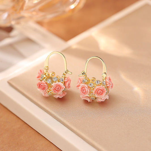 Women's Flowers Like Brocade Rose Basket Ear Clip Design Fashionable Earrings