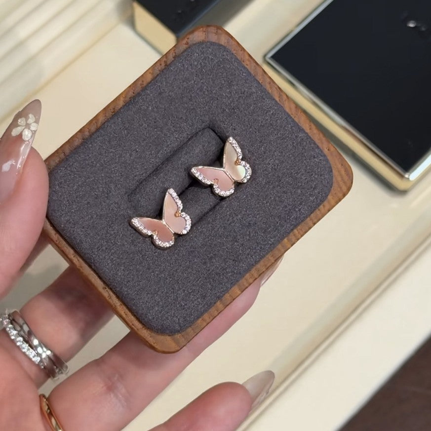 Sweet Pink Son Mother Butterfly Exquisite Small Stud Earrings