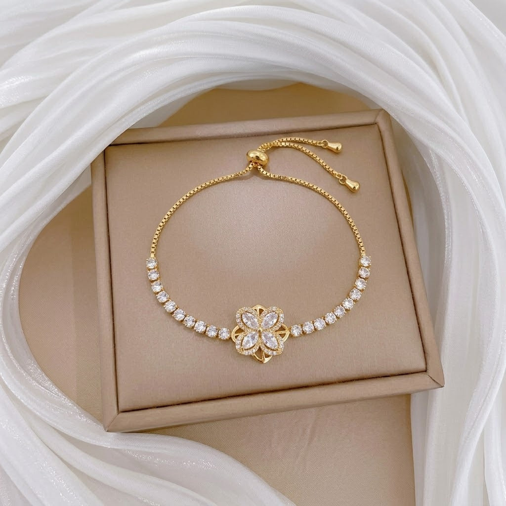 Design Rotating Bauhinia Zircon Flower Gas Clavicle Chain Necklace