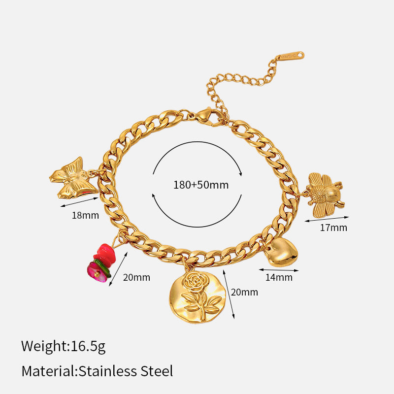 Titanium Steel Natural Stone Butterfly Golden Light Luxury Bracelet