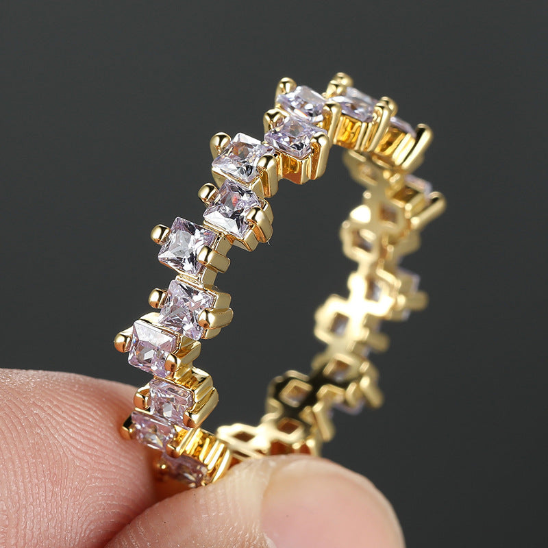 Dislocation Diamond Square Zircon Creative Gold Rings