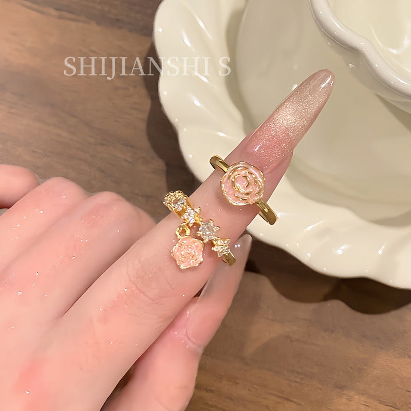 Fingertip French Style Gold Petal Tassel Female Niche Design Retro Ring
