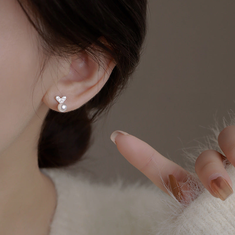 Cute With Diamonds Pearl Heart-shaped Female Graceful Fashionable Design Rabbit Ear Line