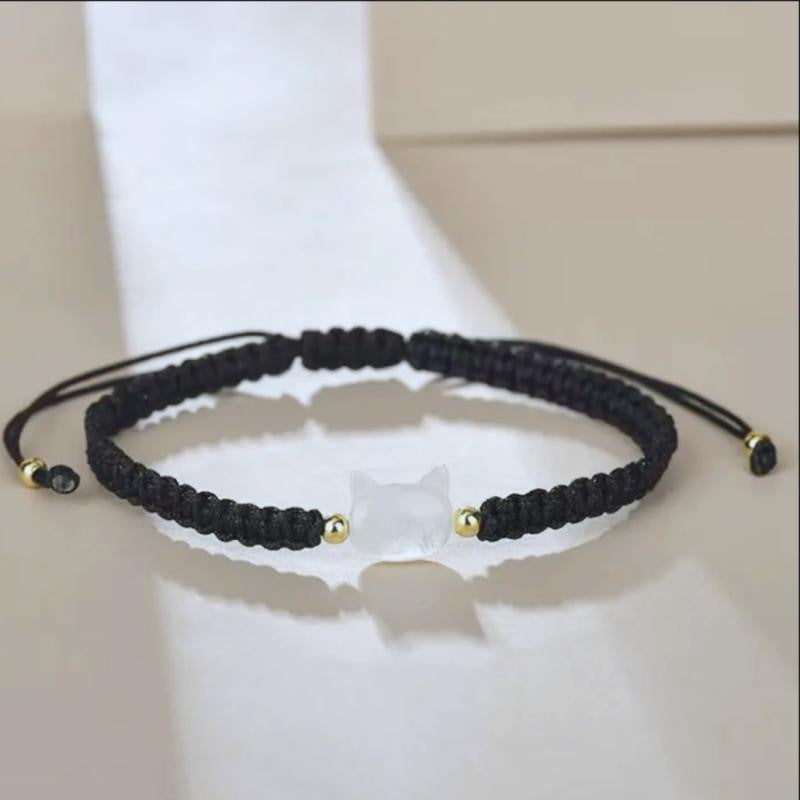 Simple Black White Shell Cat Woven Wrist Bracelets