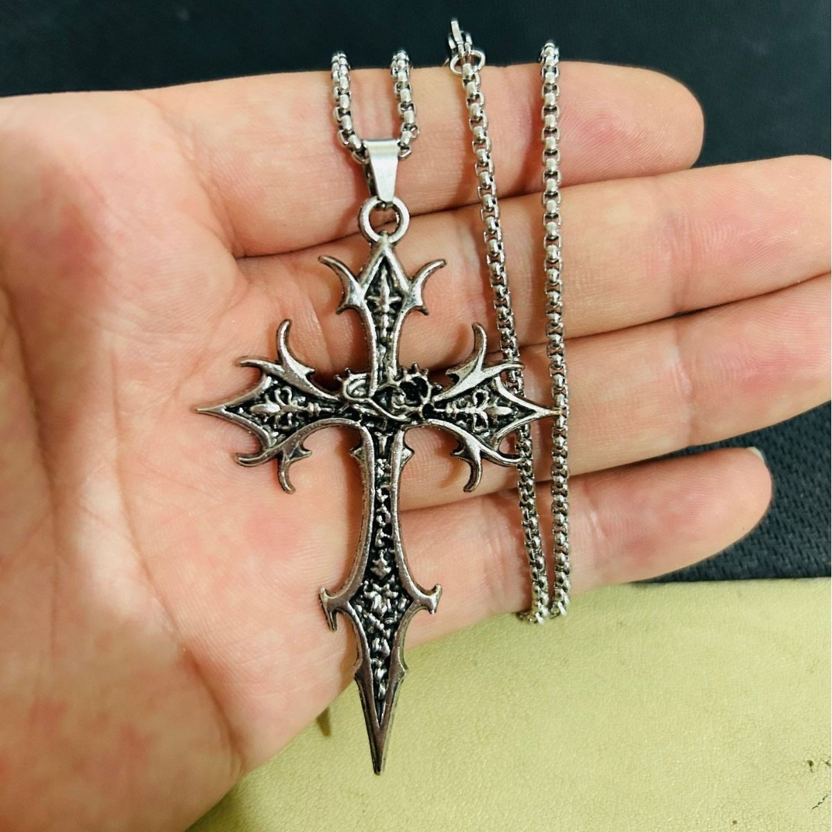 Women's & Men's Gothic Cross Alloy Ethnic Pattern Sweater Necklace