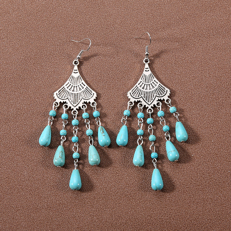 Tassel Turquoise Retro Minority Ethnic Style Graceful Personality Tibetan Earrings