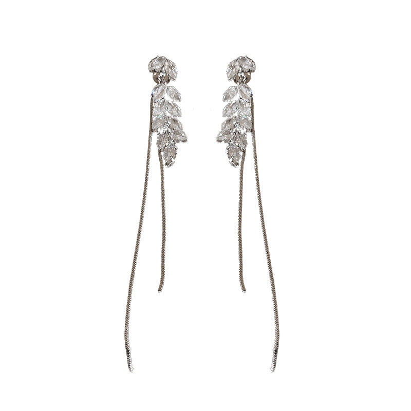 Needle Zircon Wheat Cold Style Long Earrings