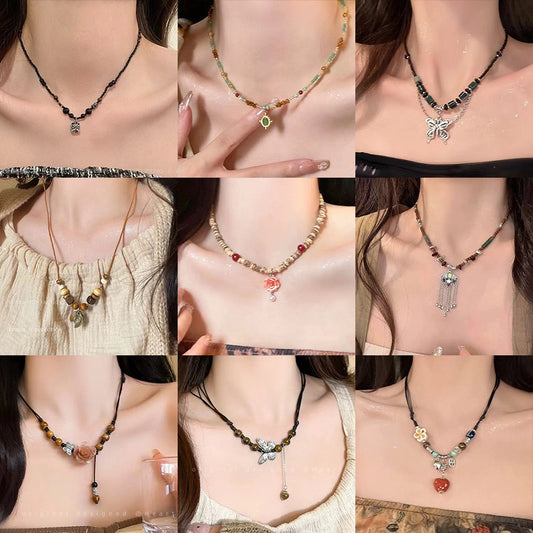 Women's Zen Retro Braided Rope Ethnic Style Niche Design Tassel Beaded Necklaces