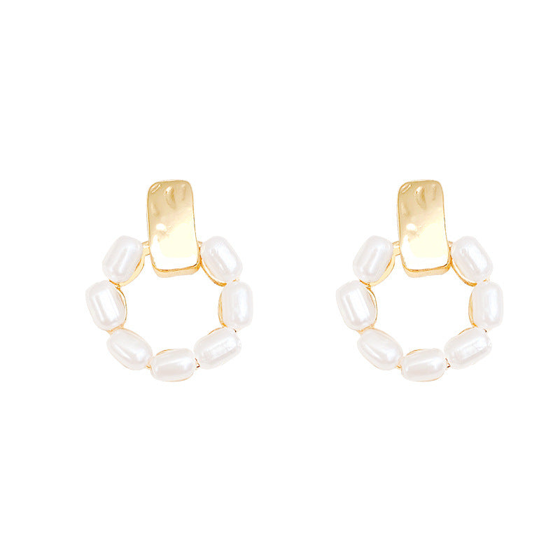 Women's Design Circle Pearl For Light Luxury Temperament Geometric French Style Stud Earrings