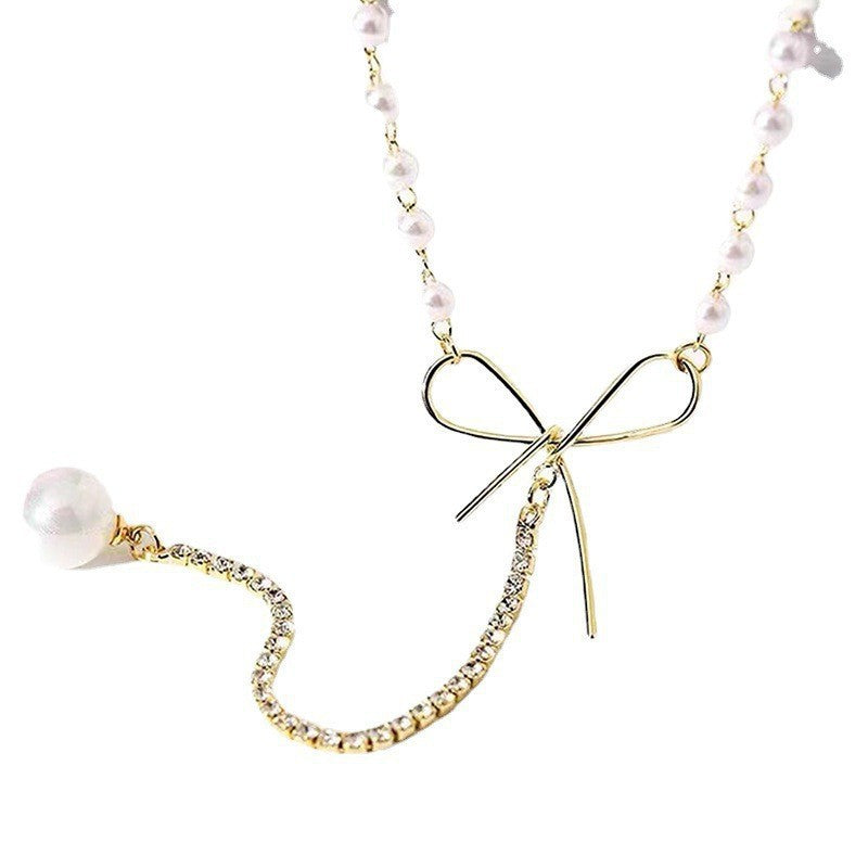 Pearl Sweet Bow Clavicle Chain Y-shaped Artificial High Necklaces