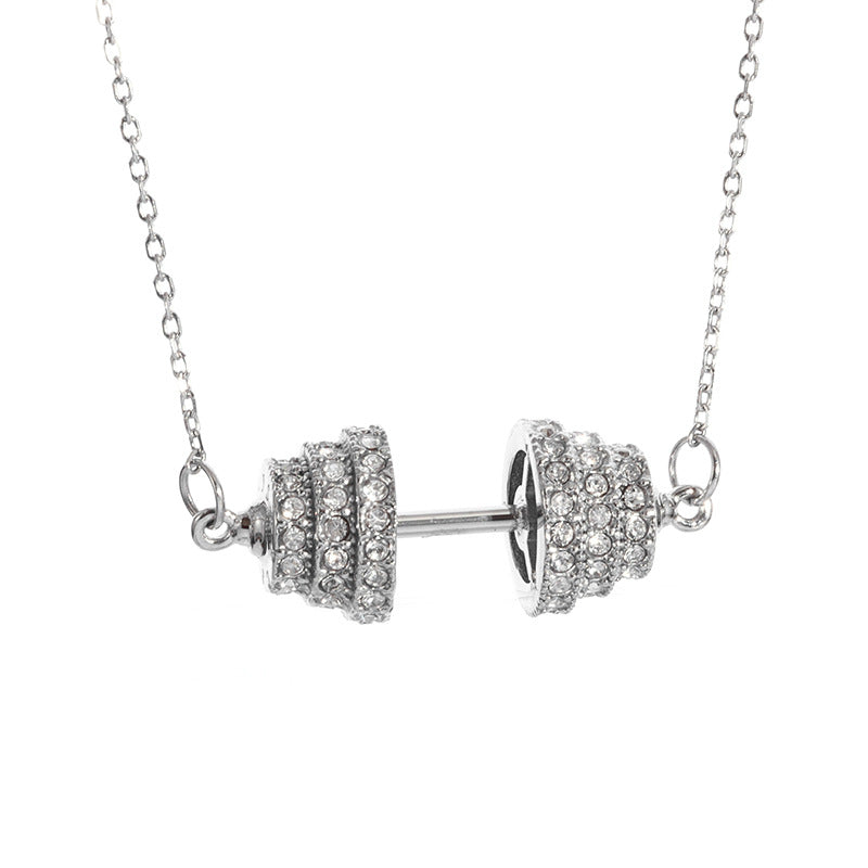 Full Diamond Hip Hop Copper Dumbbell High Necklace
