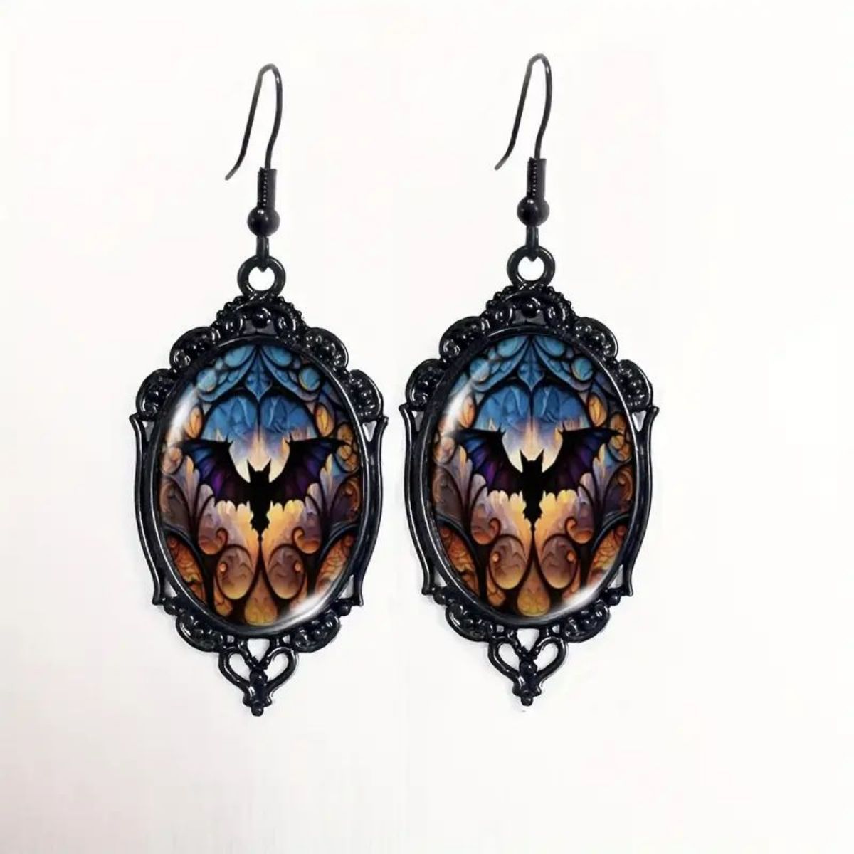 Women's Coffee Billion Ornament Gothic Personality Halloween Oval Earrings